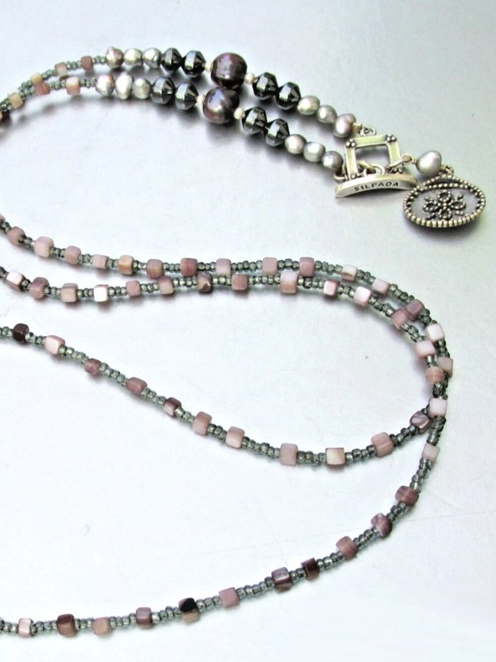 Retired SILPADA N1784 Sterling Silver Hematite Pearl Shell Bead Toggle Necklace